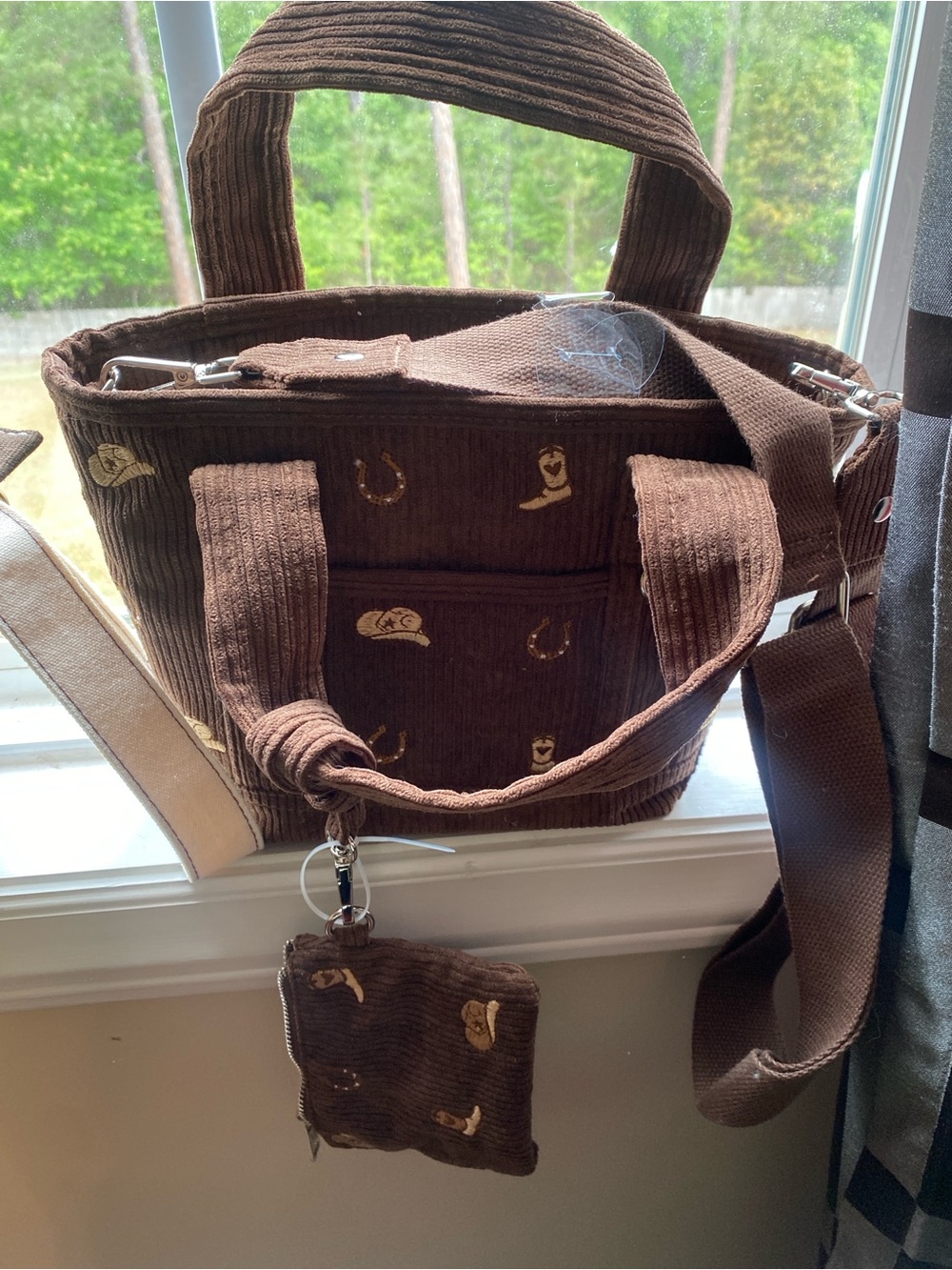 Brown Corduroy Tote with Western Embroidery
